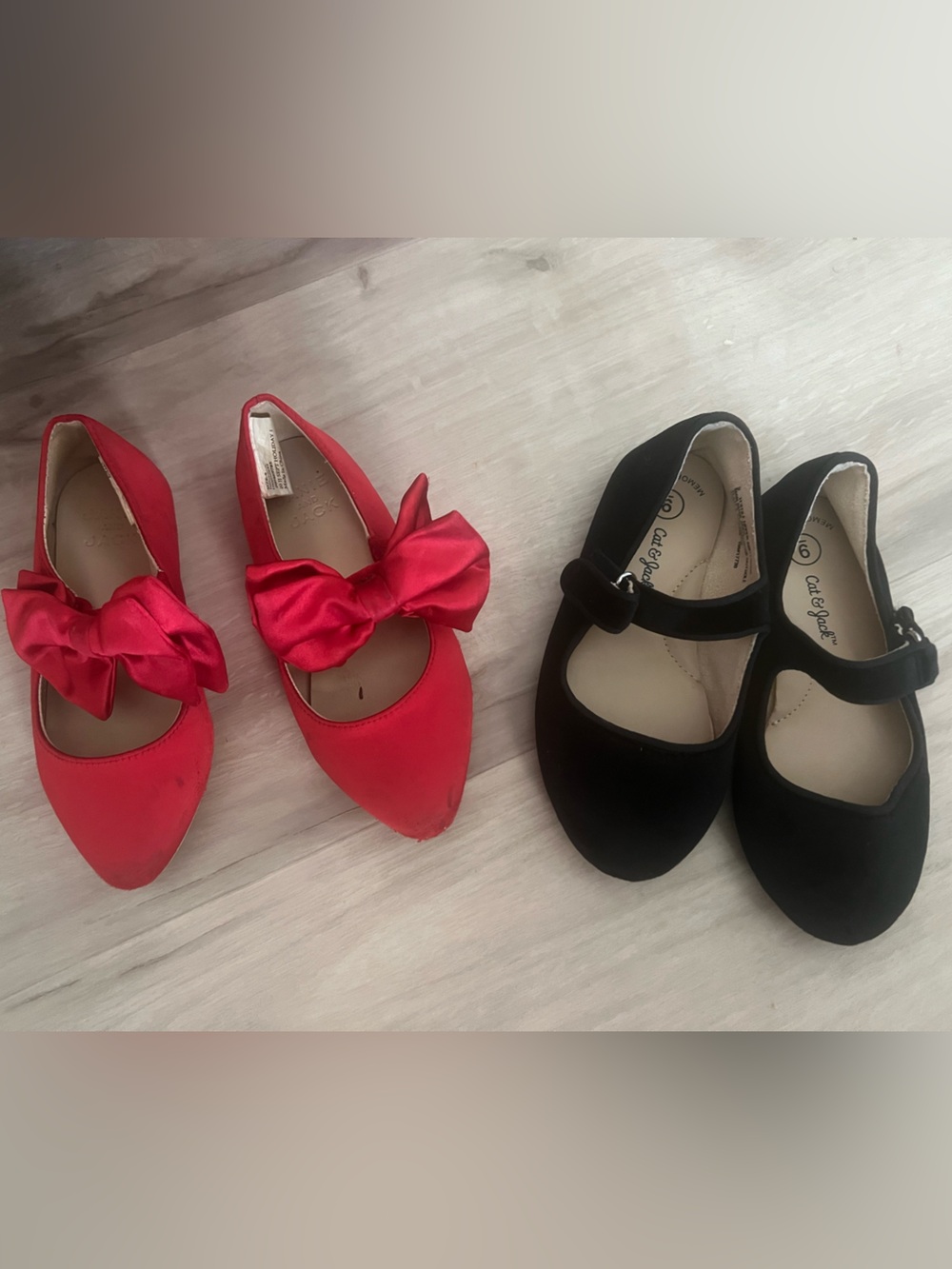 Janie & Jack Red Bow Mary Jane Flats and  Cat & Jack Black Velvet Flats